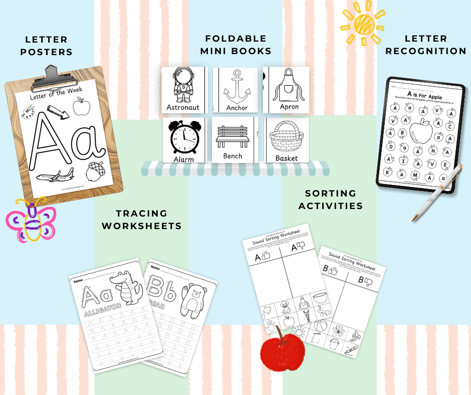 letter activity examples like mini-books, sorting, and more fun preschool activities