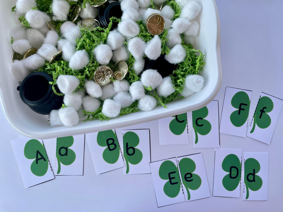 St. Patrick's Day Sensory Bin and Letter Hunt - Subscription Box Kids