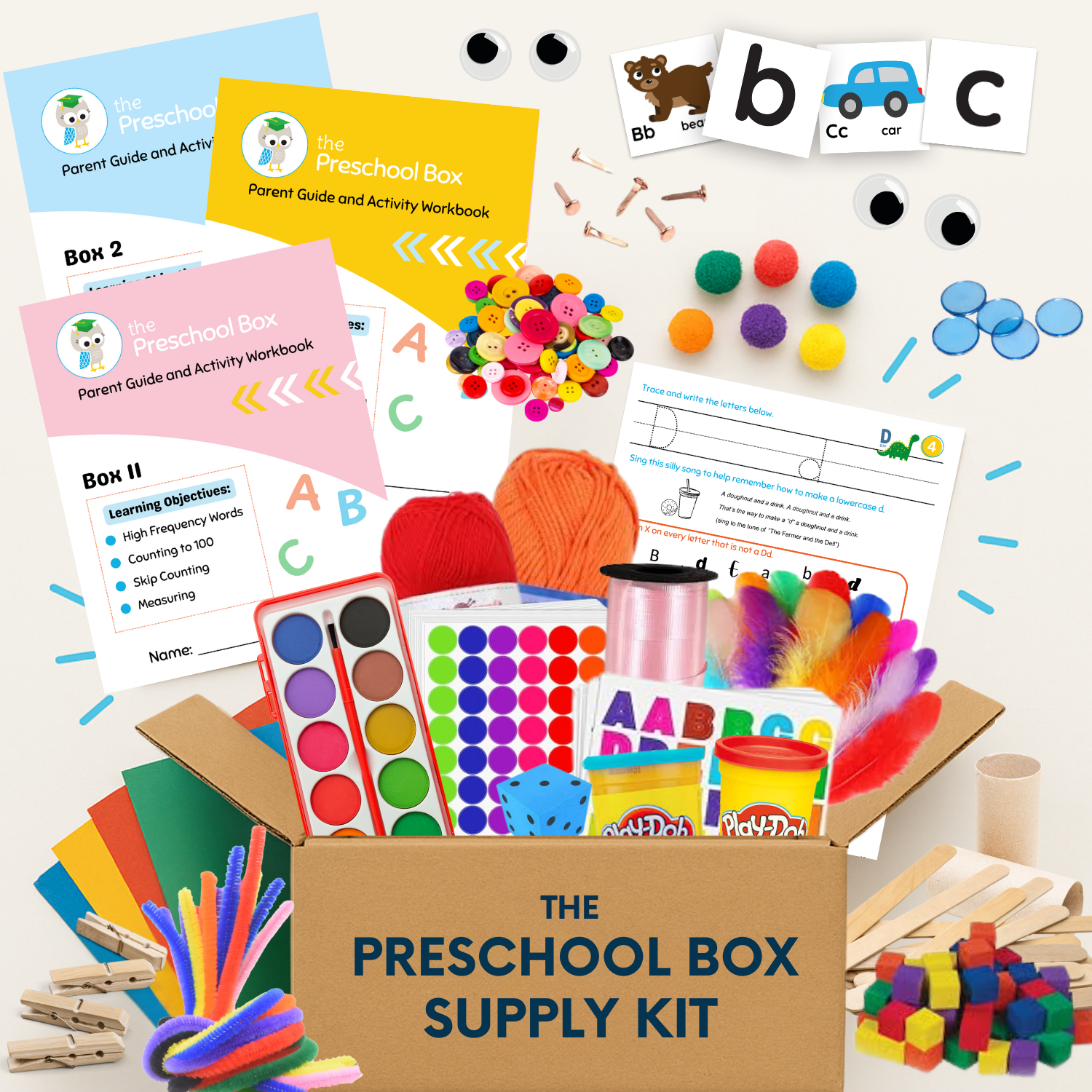 Suppy Kit for The Preschool Box Digital including art and craft supplies, workbooks, flashcards, etc. 