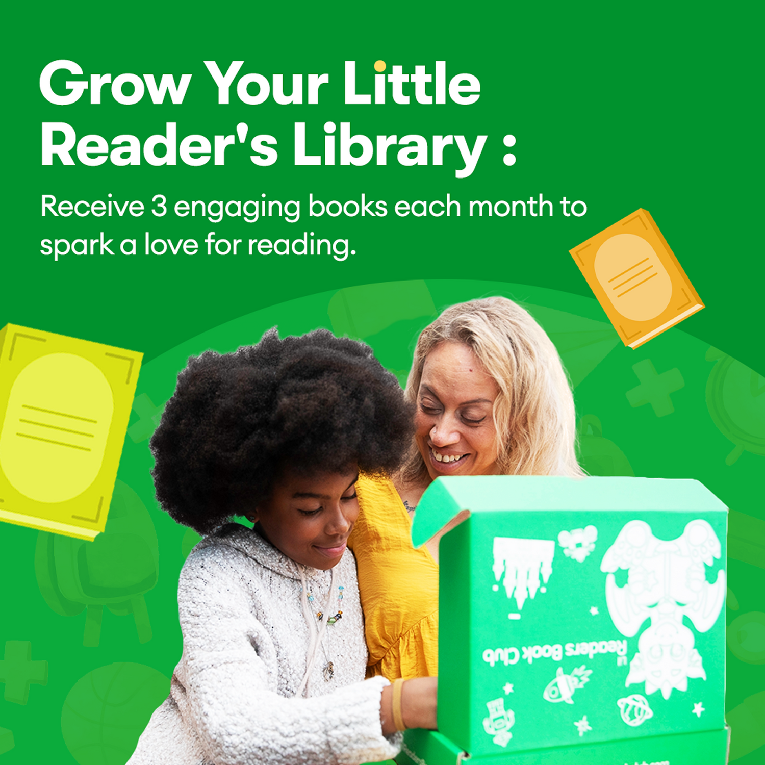 family opening up box of lil readers book club